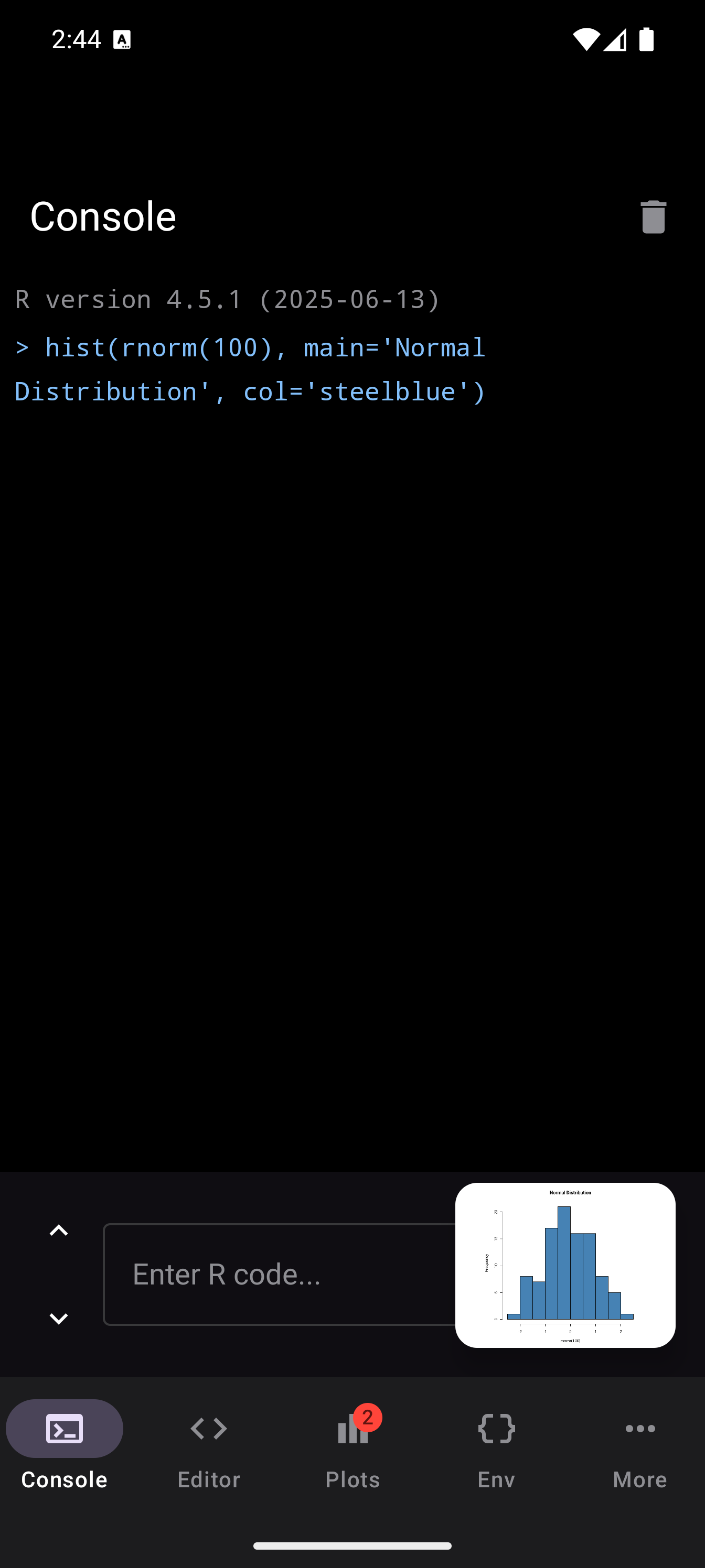 Plot opened as a floating window above the editor.