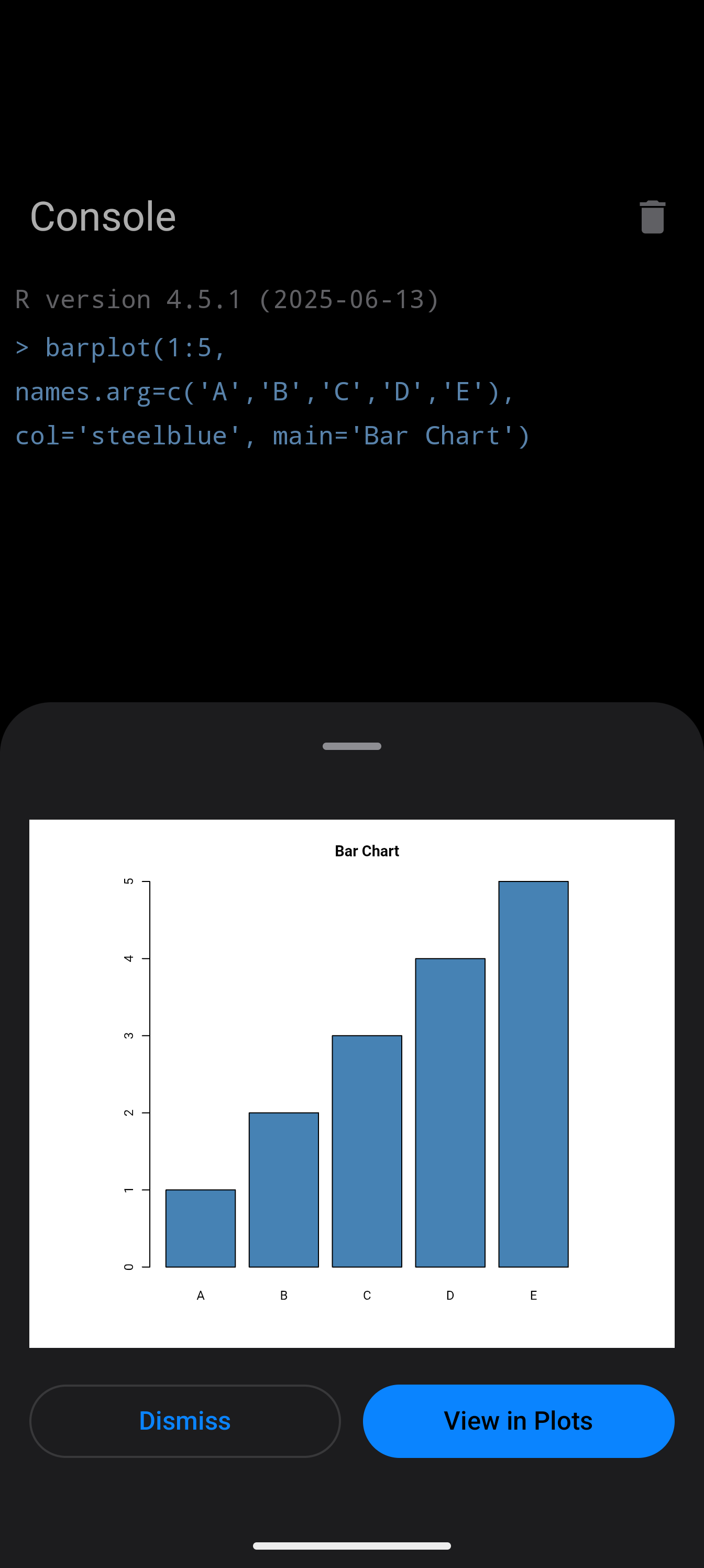 Plot opened as a bottom sheet sliding up over the editor.
