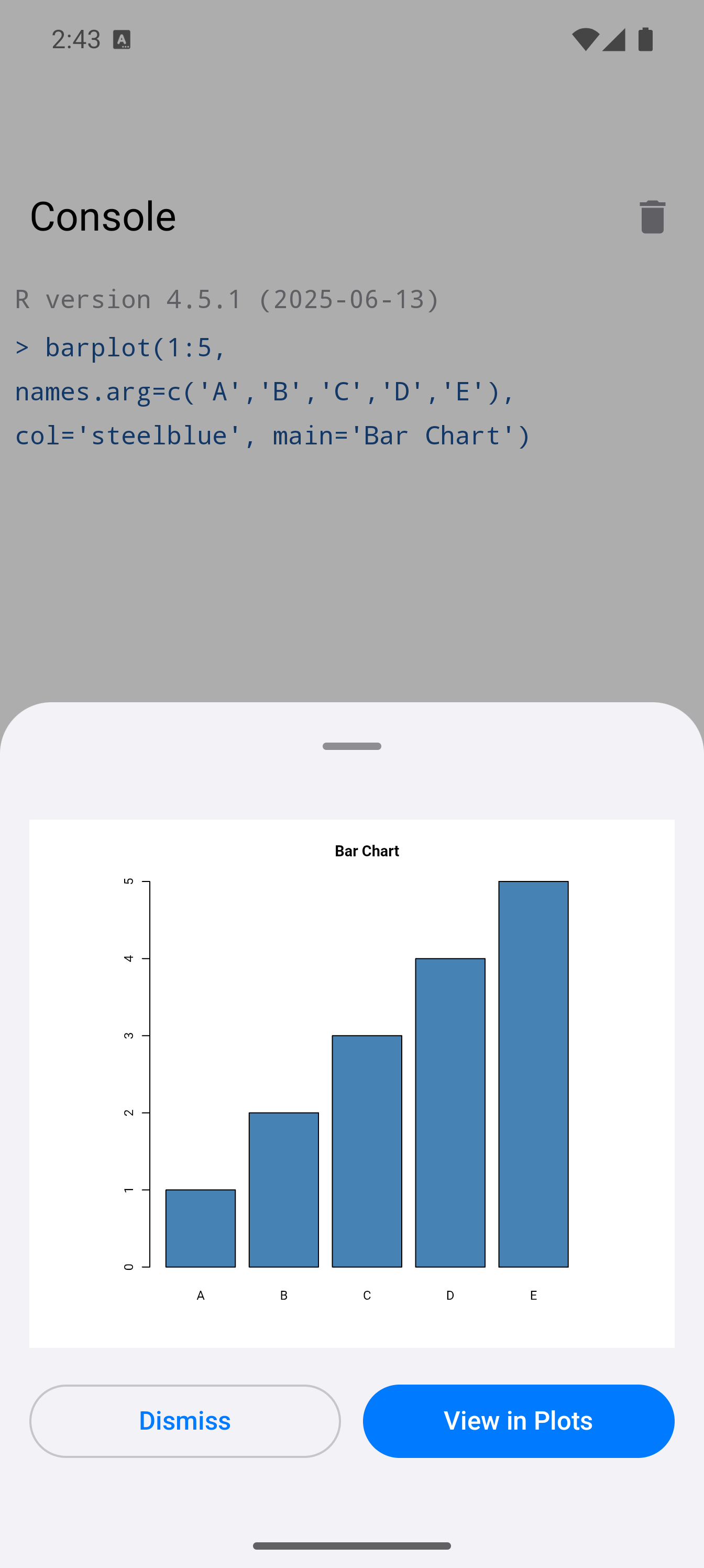 Plot opened as a bottom sheet sliding up over the editor.